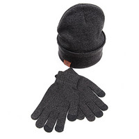 Hommy 毛线帽子男女冬季保暖手套女男触屏手套加绒 两件套深灰 HM606