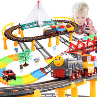 PLUS会员：YIMI 益米 轨道车玩具车小火车头套装 赛车轨道汽车 双层灯光轨道