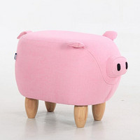 摩高空间家用时尚创意小猪穿鞋换鞋小凳子布艺动物矮凳沙发凳-粉色