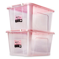 茶花透明大号收纳箱整理箱衣服玩具收纳盒塑料储物箱 粉色 58L三个特惠装（无轮滑）
