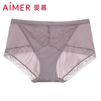 爱慕内衣花园速写中腰平角裤性感蕾丝刺绣纯色女士内裤 AM231791灰紫色160/M