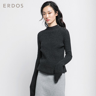 ERDOS 秋冬半高领坑条肌理肩扣女纯羊绒针织衫 黑灰 100