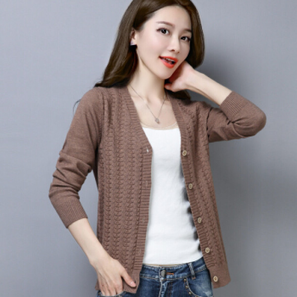 商品尚格帛 2019秋季新品女装时尚女针织开衫外套宽松短款毛衣简约