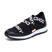 JIMMY CHOO 周仰杰 女士黑色白色字母织物配皮运动鞋 TORONTO XKE 183 BLACK WHITE 38码