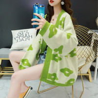 仙丫 2019秋季新款女装新品针织衫女懒惰风毛衣开衫女宽松韩版网红洋气针织衫外套 ywH806 绿色 均码