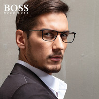 雨果博斯（HUGO BOSS）眼镜框 男士商务黑色金属近视眼镜架超轻方框潮款光学镜框 0976-003-17-57