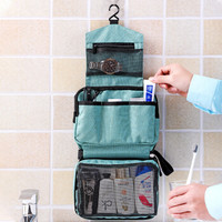 驰动 便携式悬挂洗漱收纳包折叠包 出差旅行出国男女防水多功能旅游用品化妆包 青色