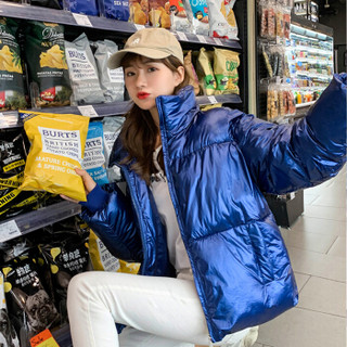 米兰茵（MILANYIN）女装 2019年冬季新款短款潮韩版学生百搭棉服 NYml431 蓝色 XL