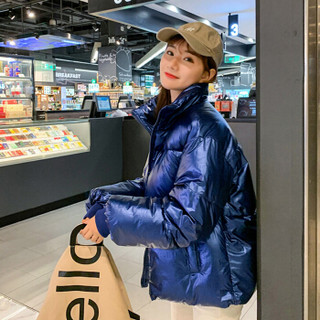米兰茵（MILANYIN）女装 2019年冬季新款短款潮韩版学生百搭棉服 NYml431 蓝色 XL