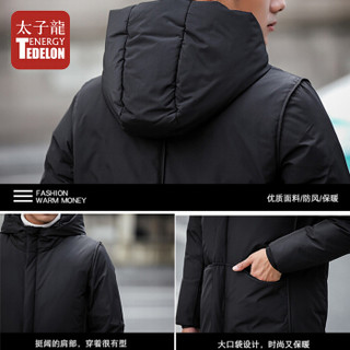 太子龙 TEDELON 羽绒服男 2019冬季新品商务修身帅气男装连帽长款加厚休闲保暖外套LWKS-7805 黑色 3XL