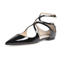 JIMMY CHOO 周仰杰 女士LANCER FLAT系列黑色漆皮尖头平底鞋 LANCER FLAT PAT BLACK 6/36