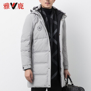 雅鹿 男士休闲羽绒服 2019冬季新款中长款连帽修身保暖时尚外套 YB67U0430 灰色 185/2XL