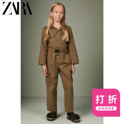 ZARA 新款 童装女童秋冬长袖翻领棉质工装连体裤 06600031505