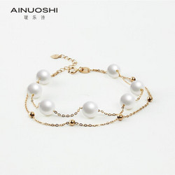 AINUOSHI 瑷乐诗 18K金淡水珍珠手链 （6-6.5mm*7颗）