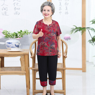 凡淑 2019夏季新品女装新款奶奶装套装老年人短袖t恤60-70岁妈妈装老太太两件套 JXALWNL035 1号色 XL