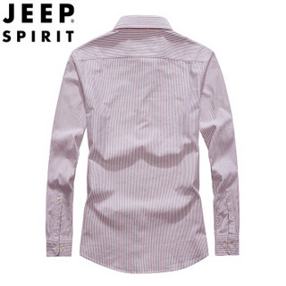 吉普 JEEP2019 新款男士休闲长袖衬衫男 时尚简约商务棉免烫条纹衬外套CS0126 粉红色 2XL