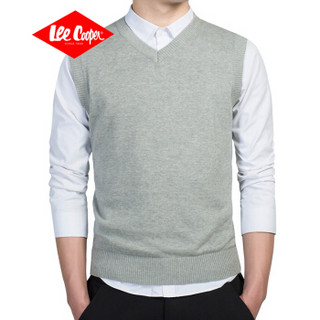 Lee Cooper  针织衫男士 2019秋冬新款青年男士无袖V领套头针织背心纯色修身毛衣男 XL-7789 浅灰 M