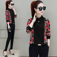 AUDDE 2019秋季新款女装新品花色雪纺衫女上衣小衫洋气时尚女装潮打底衫 HZ6047-1886 红项链 XXL