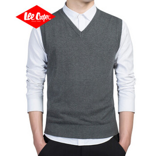 Lee Cooper  针织衫男士 2019秋冬新款青年男士无袖V领套头针织背心纯色修身毛衣男 XL-7789 深灰 XL