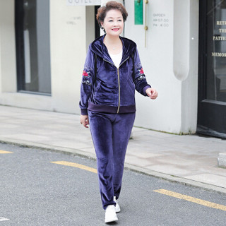 Markentsee 2019秋装新品中老年女装妈妈装洋气休闲运动两件套装长袖外套裤子 WLPLMYZ29 紫色 2XL