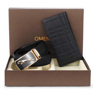 欧蒙特（OMENTAR）男士牛皮钱包+皮带礼盒 长款钱包牛皮自动扣皮带商务时尚礼品套餐