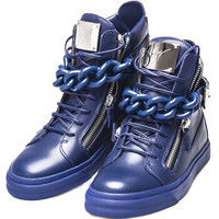 Giuseppe Zanotti 朱塞佩·萨诺第 男士蓝色牛皮拉链高帮休闲鞋 RM5005 00107 41码