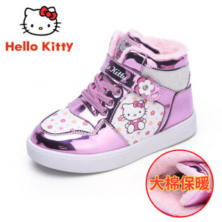 HELLOKITTY 女童棉鞋 高帮加绒保暖儿童靴子运动板鞋 K7543920梅红30码