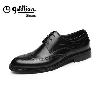 金利来（goldlion）男士都市正装舒适轻便布洛克皮鞋52084019701A-黑色-43码