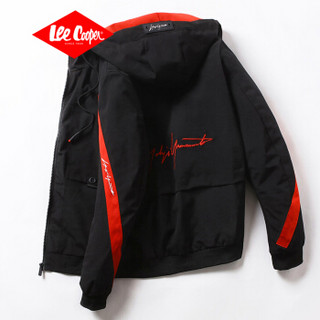 Lee Cooper 夹克男士 2019秋冬新款男士休闲上衣宽松青年纯色运动连帽夹克外套男 KXTX-839 黑红/常规 2XL