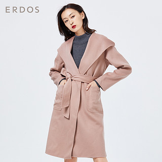 ERDOS E286K3021 女士连帽直筒中长款系带收腰双面羊绒大衣