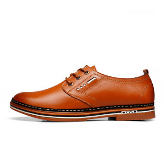 普若森（Precentor）男士皮鞋商务休闲鞋男英伦系带低帮板鞋子男5588 黄色 40码