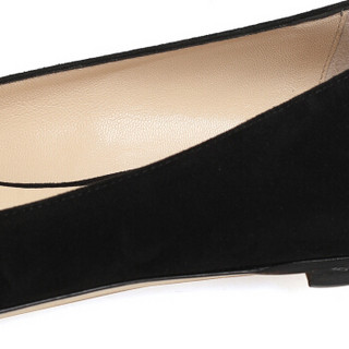 JIMMY CHOO 周仰杰 女士ROMY FLAT系列黑色绒面牛皮尖头平底鞋 ROMY FLAT SUE 247 BLACK 9/39