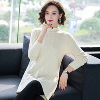 Markentsee 2019秋装新品针织衫女装中长款纯色针织打底衫圆领宽松毛衣裙套头款 MMBD266 米白 XXL