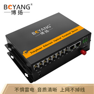 博扬（BOYANG）BY-8P2GE-60KM 数字电话光端机8路电话+2路千兆网络 对讲语音+物理隔离以太网光纤传输 FC口