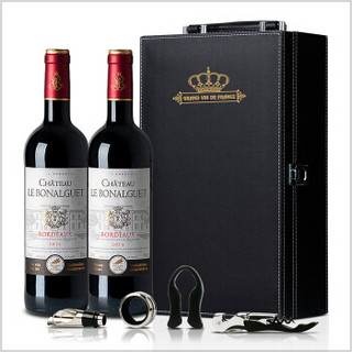 法国进口红酒 博纳盖特古堡波尔多（AOC）干红葡萄酒双支礼盒套装 750ml*2瓶