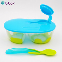 b.box 儿童便携带勺辅食分格碗 蓝绿色