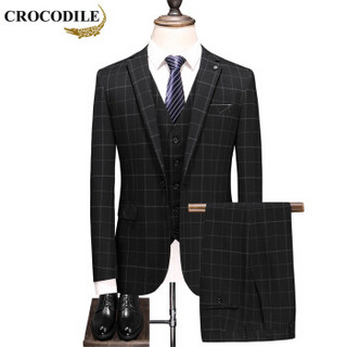 鳄鱼恤（CROCODILE）西服 男士2019秋冬伴郎新郎结婚礼服韩版商务正装三件套 D216-A803 黑色 4/XL