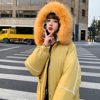 萱旎（XuanNi）双面穿棉衣 2019冬季新品韩版中长款宽松大码加厚大毛领棉衣外套 XCYX1977 黄色 XL