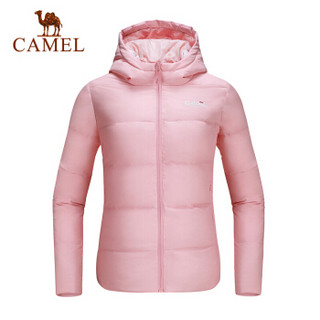 骆驼(CAMEL) 羽绒服加厚短款时尚韩版保暖连帽运动羽绒情侣男女外套 C9W1YN606 女款珊瑚粉 XL