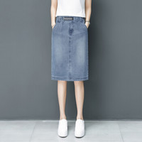 维迩旎 2019秋冬季新品女装牛仔裙半身裙女大码中长款A字包臀裙松紧腰裙子 GZZXRR788 浅蓝色 L