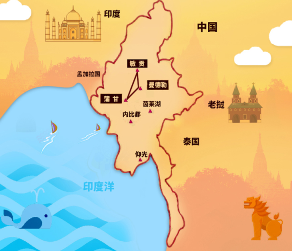 0自费！广州-缅甸曼德勒+蒲甘+敏贡5-6日跟团游