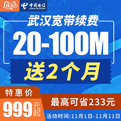 武汉电信宽带缴费 20-100M光纤宽带续费