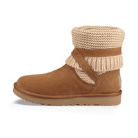 UGG Purl Strap系列女士拼接圆头套脚平跟雪地靴1098080-CHE 驼色36