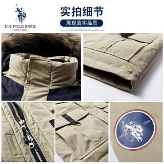 U.S. POLO ASSN.羽绒服男士2019新品秋冬季新款连帽百搭中长款保暖加厚外套大衣 6194117032 卡其 M