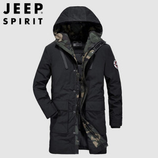 吉普 JEEP 2019秋冬季新款男士中长款大口袋休闲80绒羽绒服青年时尚潮流外套男 XY1517 黑色 M