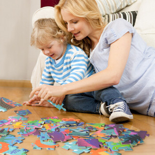 弥鹿（MiDeer）儿童玩具拼图恐龙认知拼图宝宝玩具男孩4-6岁 儿童手提盒拼图-恐龙104PCS