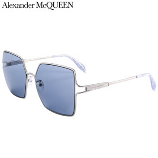 亚历山大·麦昆(AlexanderMcQUEEN)太阳镜女 墨镜 蓝色镜片银色镜框AM0219SA 005 59mm