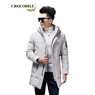 鳄鱼恤（CROCODILE）男士休闲羽绒服 2019冬季新款简约时尚中长款连帽保暖御寒外套 99880089 米白 180/2XL