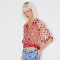 ZARA 07778405600 女士印花短款衬衫 粉色 M