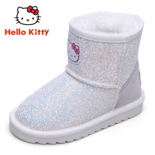 HELLOKITTY 童鞋女童雪地靴 冬季新款儿童雪地靴加绒保暖宝宝棉靴 K8646801白色26